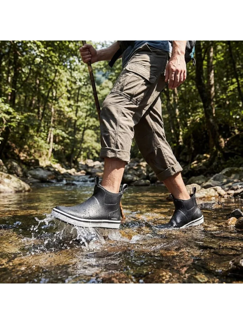 Men's Brown Ankle Deck Waterproof Rubber Neoprene Fishing Non-Slip Rain Boot